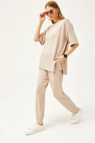 Women's Beige Draped Crystal Set TKM-190002 - 1