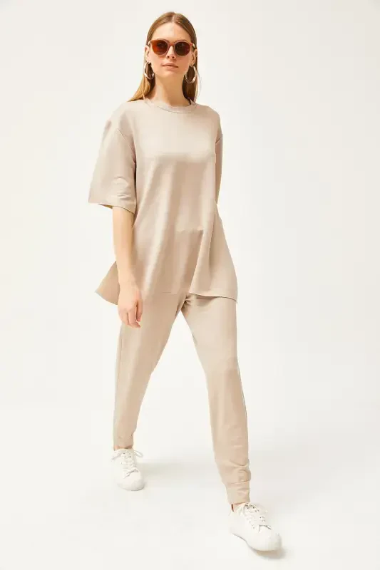 Women's Beige Draped Crystal Set TKM-190002 - 2