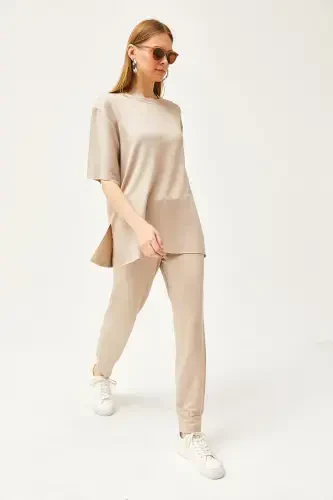 Women's Beige Draped Crystal Set TKM-190002 - 3