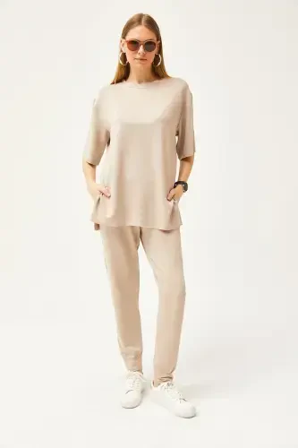 Women's Beige Draped Crystal Set TKM-190002 - 5