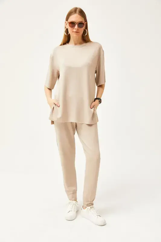 Women's Beige Draped Crystal Set TKM-190002 - 5