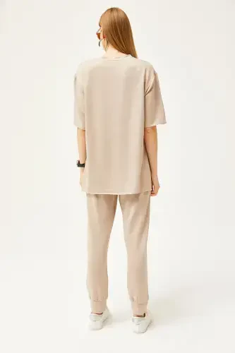 Women's Beige Draped Crystal Set TKM-190002 - 6