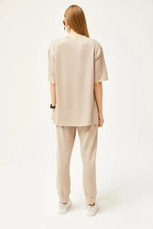 Women's Beige Draped Crystal Set TKM-190002 - 6