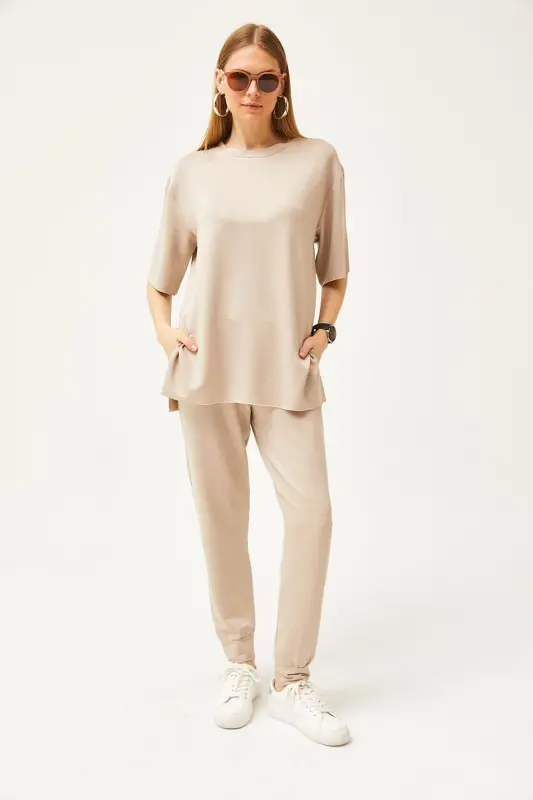 Women's Beige Draped Crystal Set TKM-190002 - 5