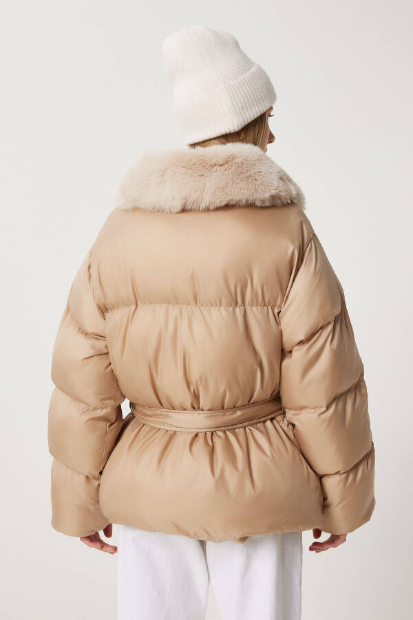 Women's Beige Fur Collar Puffer Jacket AW00011 - 9
