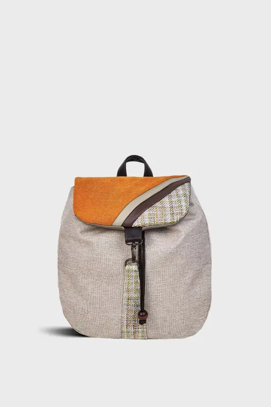 Women's Beige Handmade Backpack-Beige - 1