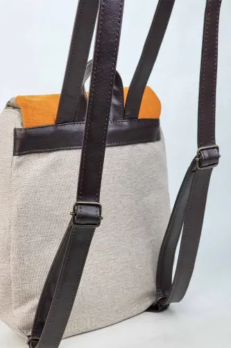 Women's Beige Handmade Backpack-Beige - 3