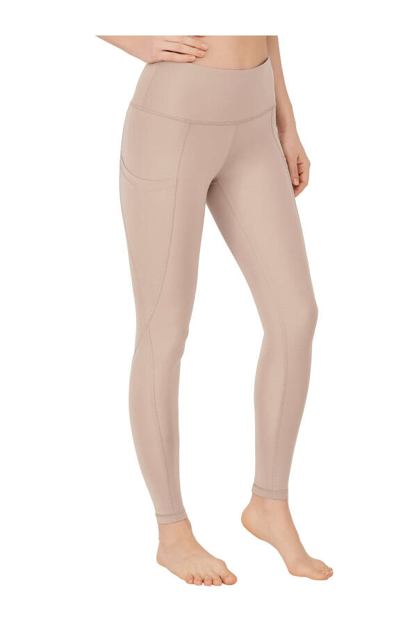 Women's Beige High Waist Double Pocket Shaping Sports Leggings - 1