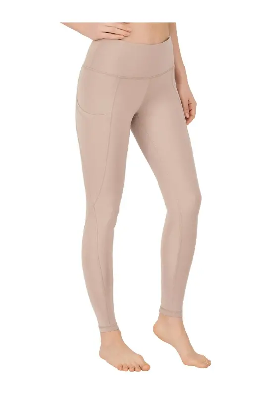 Women's Beige High Waist Double Pocket Shaping Sports Leggings - LOS OJOS