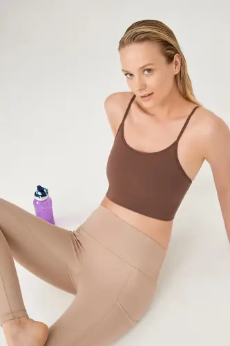 Women's Beige High Waist Double Pocket Shaping Sports Leggings - 5