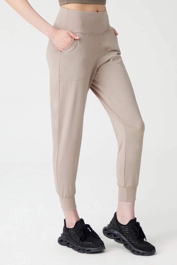 Women's Beige High Waist Jogger Sweatpants - 1