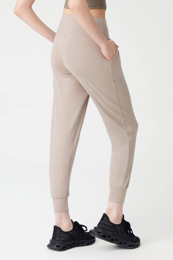 Women's Beige High Waist Jogger Sweatpants - 2