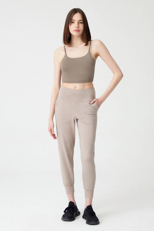 Women's Beige High Waist Jogger Sweatpants - 3