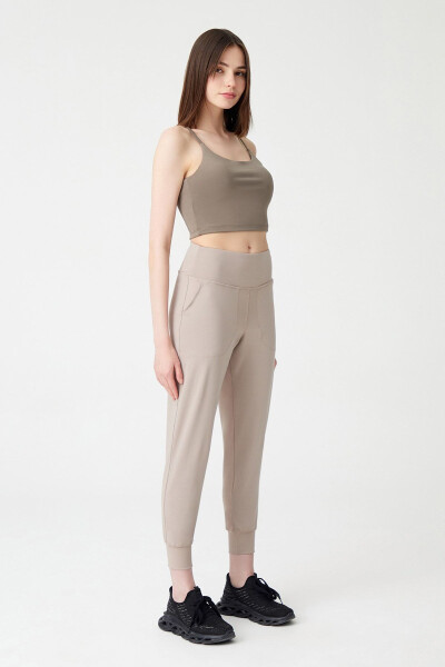 Women's Beige High Waist Jogger Sweatpants - 4