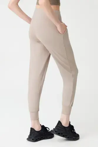 Women's Beige High Waist Jogger Sweatpants - LOS OJOS (1)