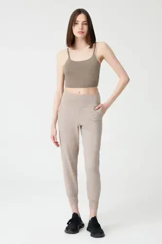 Women's Beige High Waist Jogger Sweatpants - 3