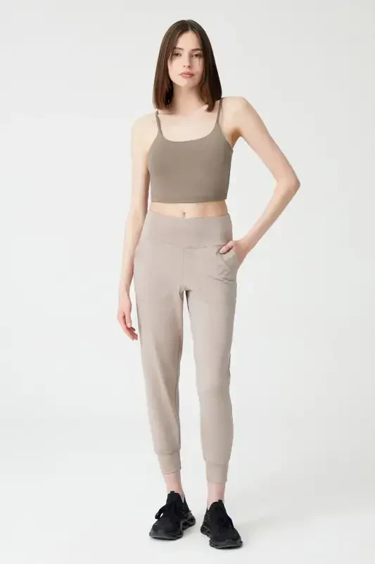 Women's Beige High Waist Jogger Sweatpants - 3