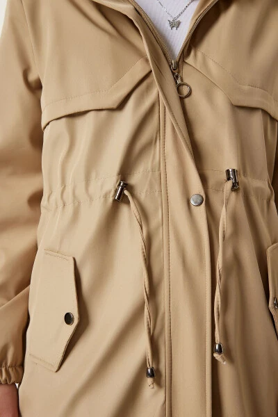 Women's Beige Hooded Fur Coat DD01292 - 8