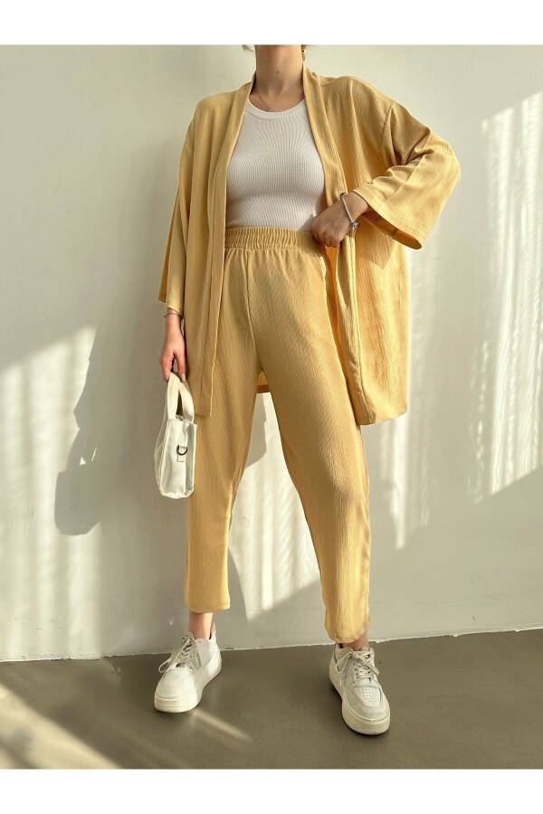 Women's Beige Kimono Pants Knit Set - 9