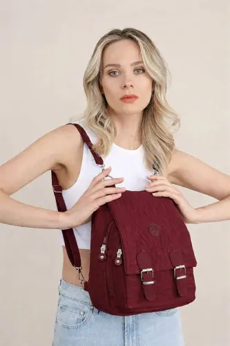 Women's Beige Kipling Fabric Women's Shoulder And Backpack - Burgundy - 1