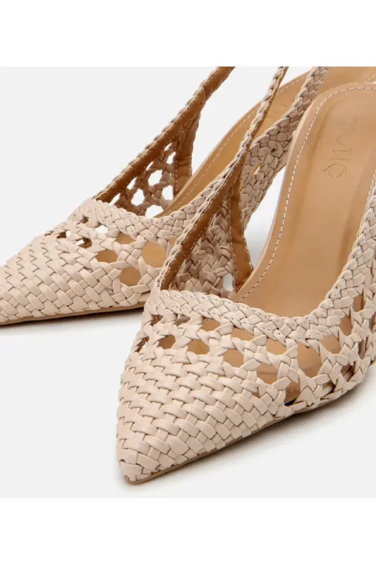 Women's Beige Knit Detailed Open Back Stiletto - 3