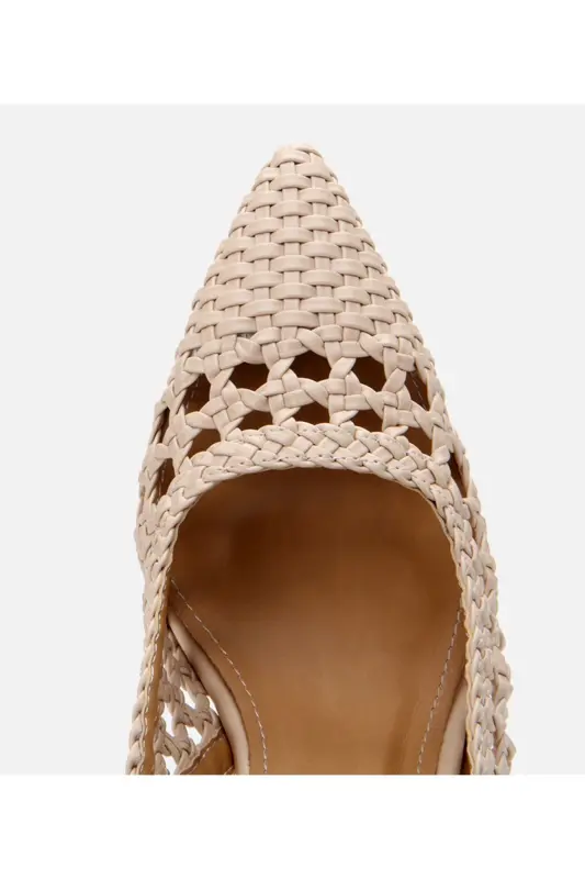 Women's Beige Knit Detailed Open Back Stiletto - 4