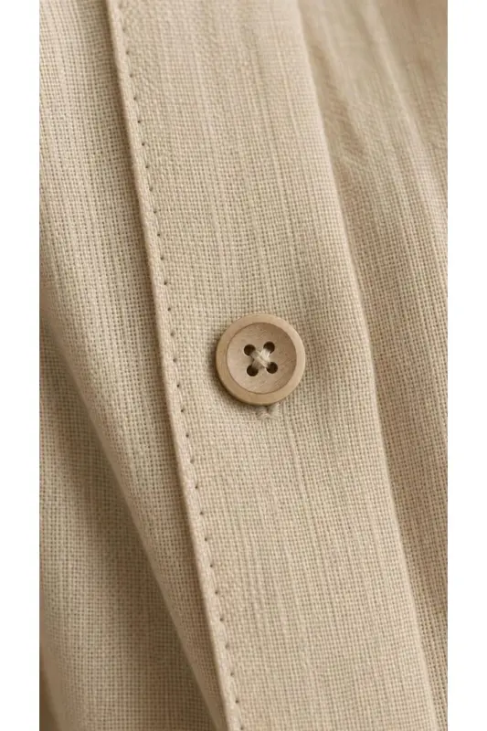 Women's Beige Linen Shirt and Pant Suit - 4