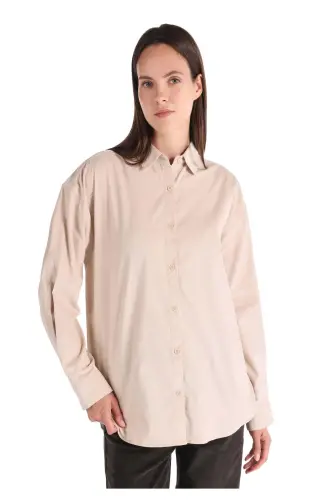 Women's beige, long-sleeved, regular fit shirt - 1