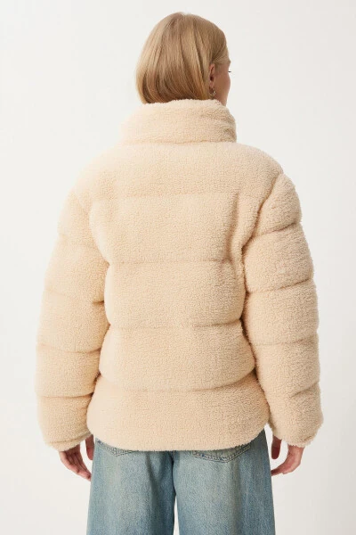 Women's Beige Mock Neck Plush Puffer Jacket QA00002 - 6