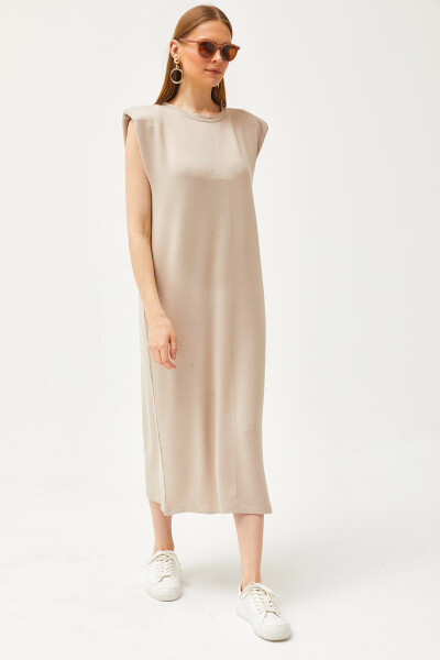 Women's Beige Off-Shoulder Crystal Dress ELB-19002086 - OLALOOK