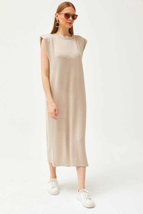 Women's Beige Off-Shoulder Crystal Dress ELB-19002086 - 1