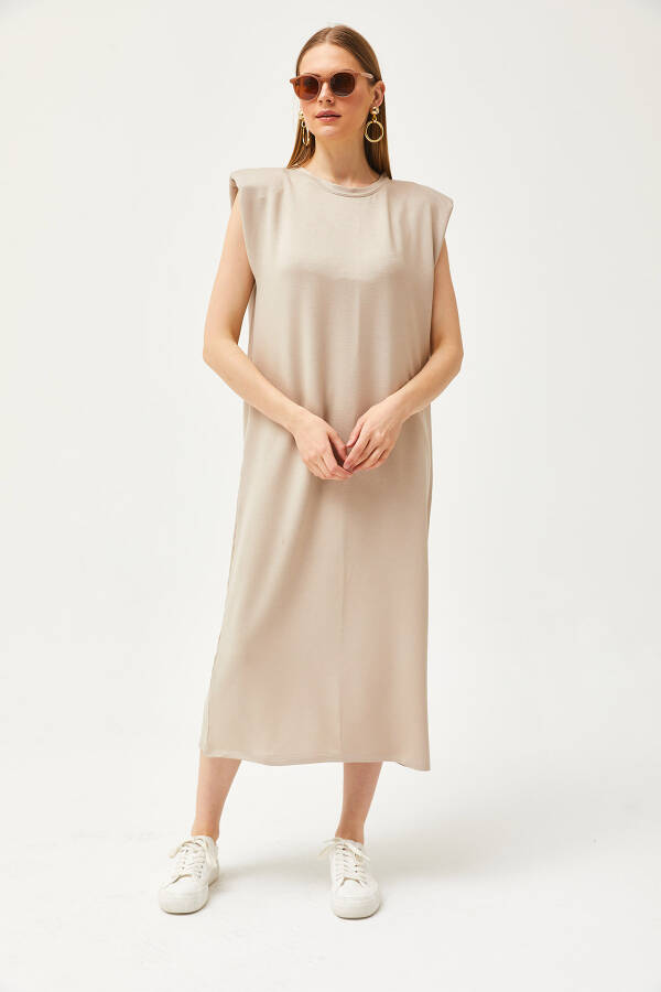 Women's Beige Off-Shoulder Crystal Dress ELB-19002086 - 2