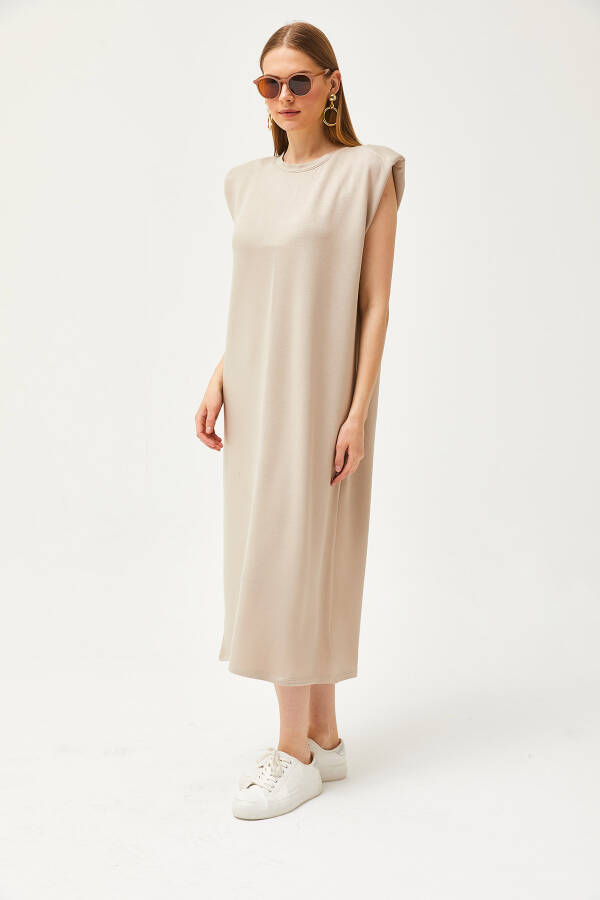 Women's Beige Off-Shoulder Crystal Dress ELB-19002086 - 3