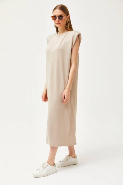 Women's Beige Off-Shoulder Crystal Dress ELB-19002086 - 4