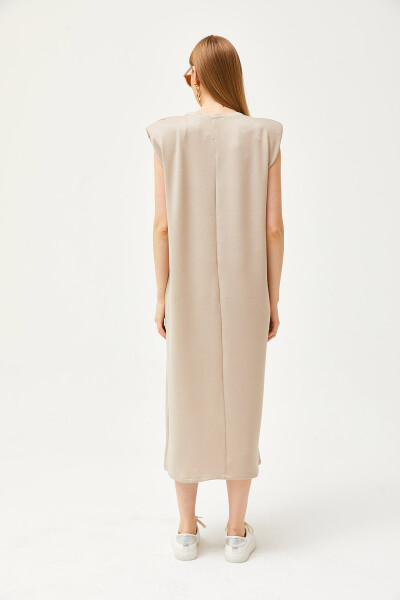 Women's Beige Off-Shoulder Crystal Dress ELB-19002086 - 5