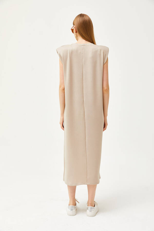 Women's Beige Off-Shoulder Crystal Dress ELB-19002086 - 5