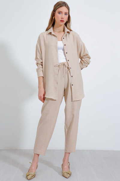 Women's Beige Oversized Linen Jumpsuit 6622 - 21