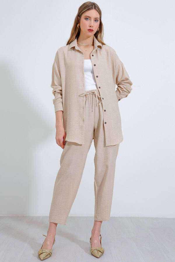 Women's Beige Oversized Linen Jumpsuit 6622 - 21