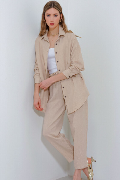 Women's Beige Oversized Linen Jumpsuit 6622 - 23