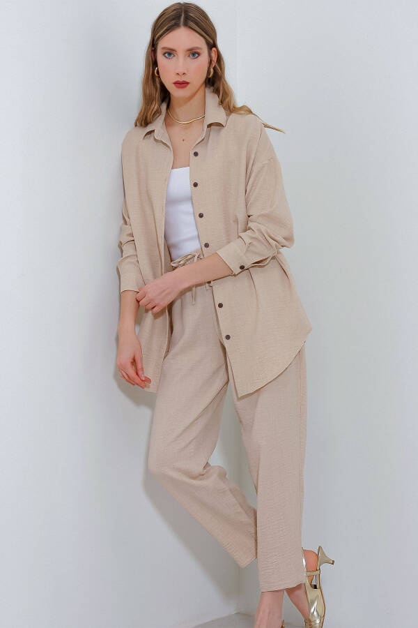 Women's Beige Oversized Linen Jumpsuit 6622 - 17