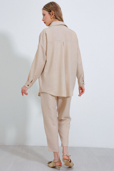 Women's Beige Oversized Linen Jumpsuit 6622 - 19