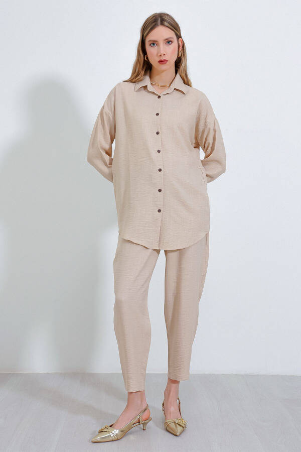 Women's Beige Oversized Linen Jumpsuit 6622 - 20