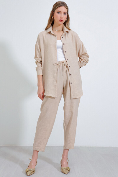 Women's Beige Oversized Linen Jumpsuit 6622 
