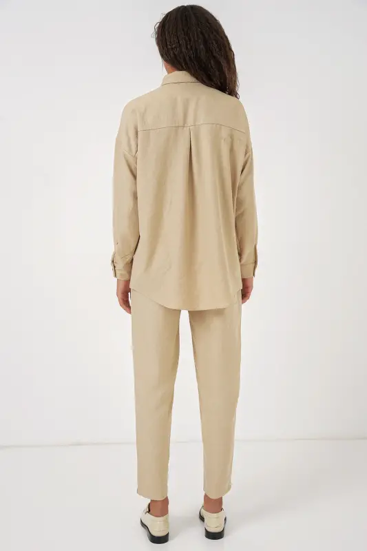 Women's Beige Oversized Linen Jumpsuit 6622 - 5