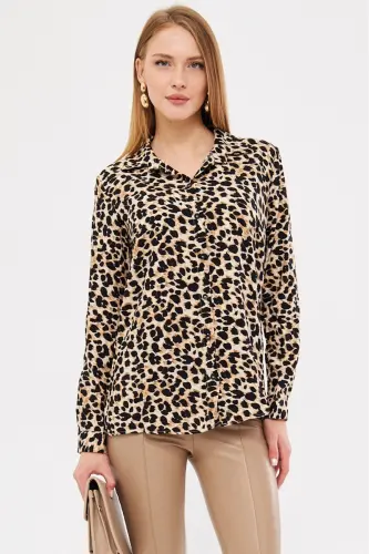 Women's Beige Patterned Long Sleeve Shirt ARM-25K001040 