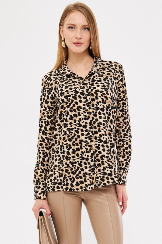 Women's Beige Patterned Long Sleeve Shirt ARM-25K001040 - 1