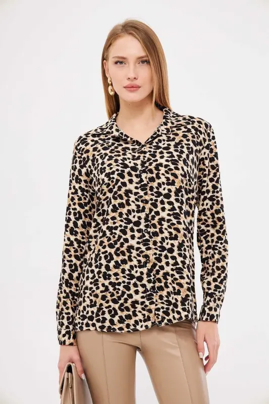 Women's Beige Patterned Long Sleeve Shirt ARM-25K001040 - 3