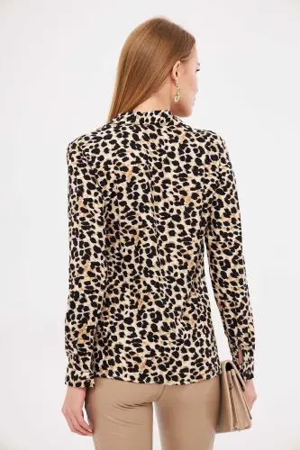 Women's Beige Patterned Long Sleeve Shirt ARM-25K001040 - 4