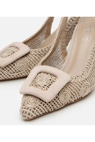 Women's Beige Patterned Open Back Heels - 3