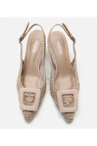 Women's Beige Patterned Open Back Heels - 5